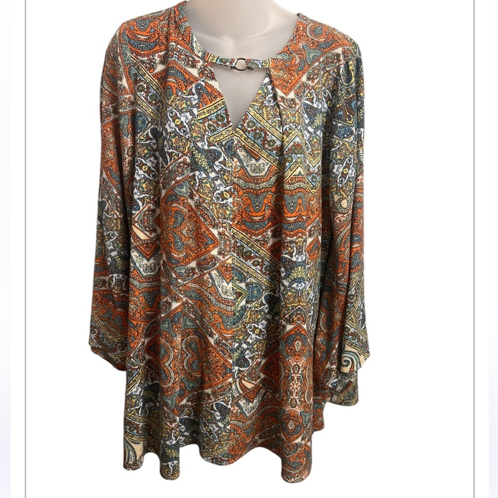 Umgee boho Paisley Peasant Tunic Flowy Top size Large